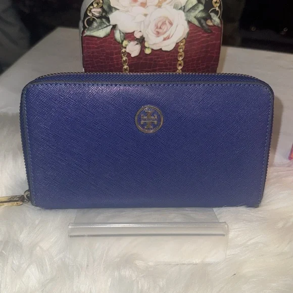 100% Authen Saffiano Tory Burch Robinson Zip Around Wallet, Cobalt!!! GUC - Picture 3 of 17